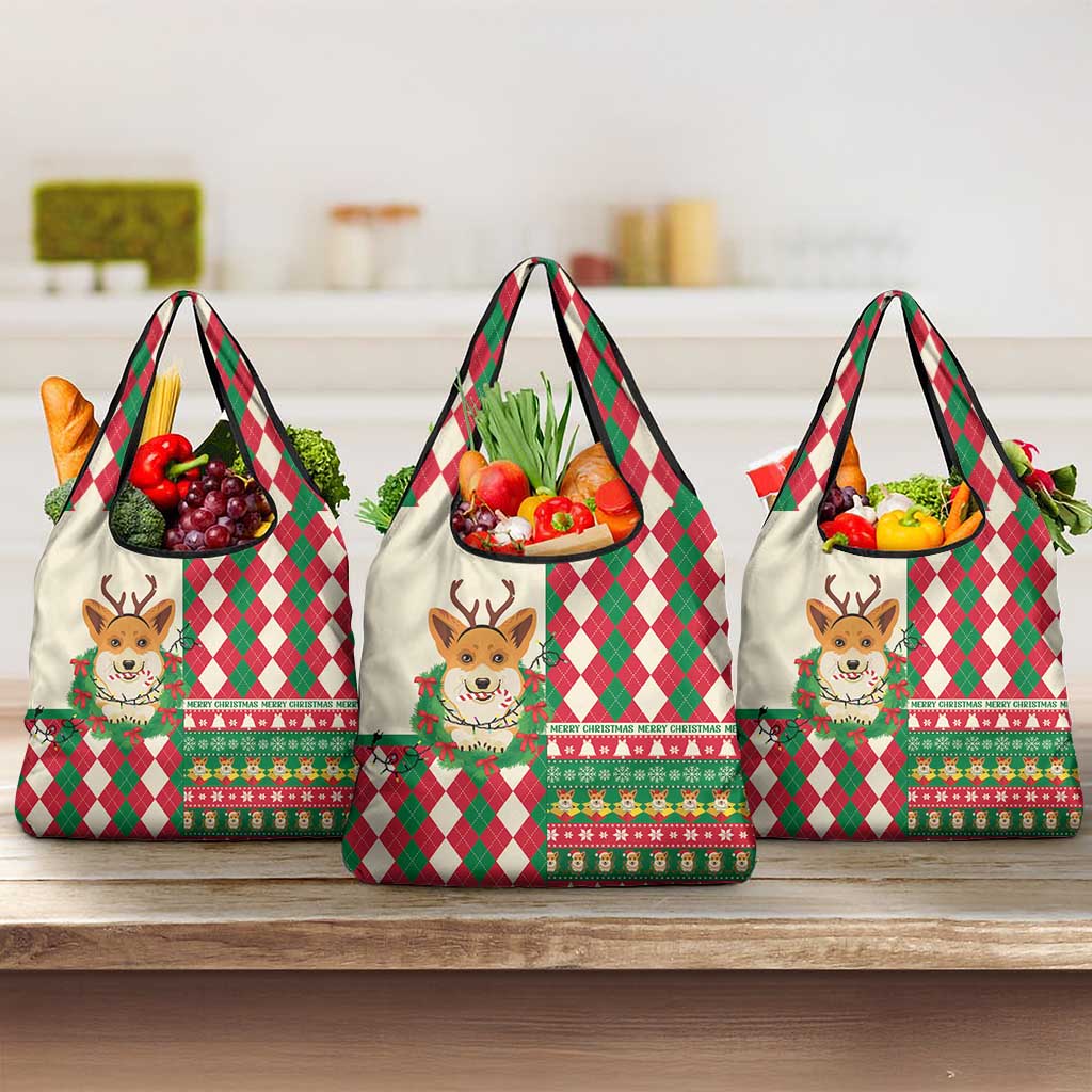 Wales Corgi Christmas Grocery Bag Seamless Cute Dog Argyle Pattern - Wonder Print Shop