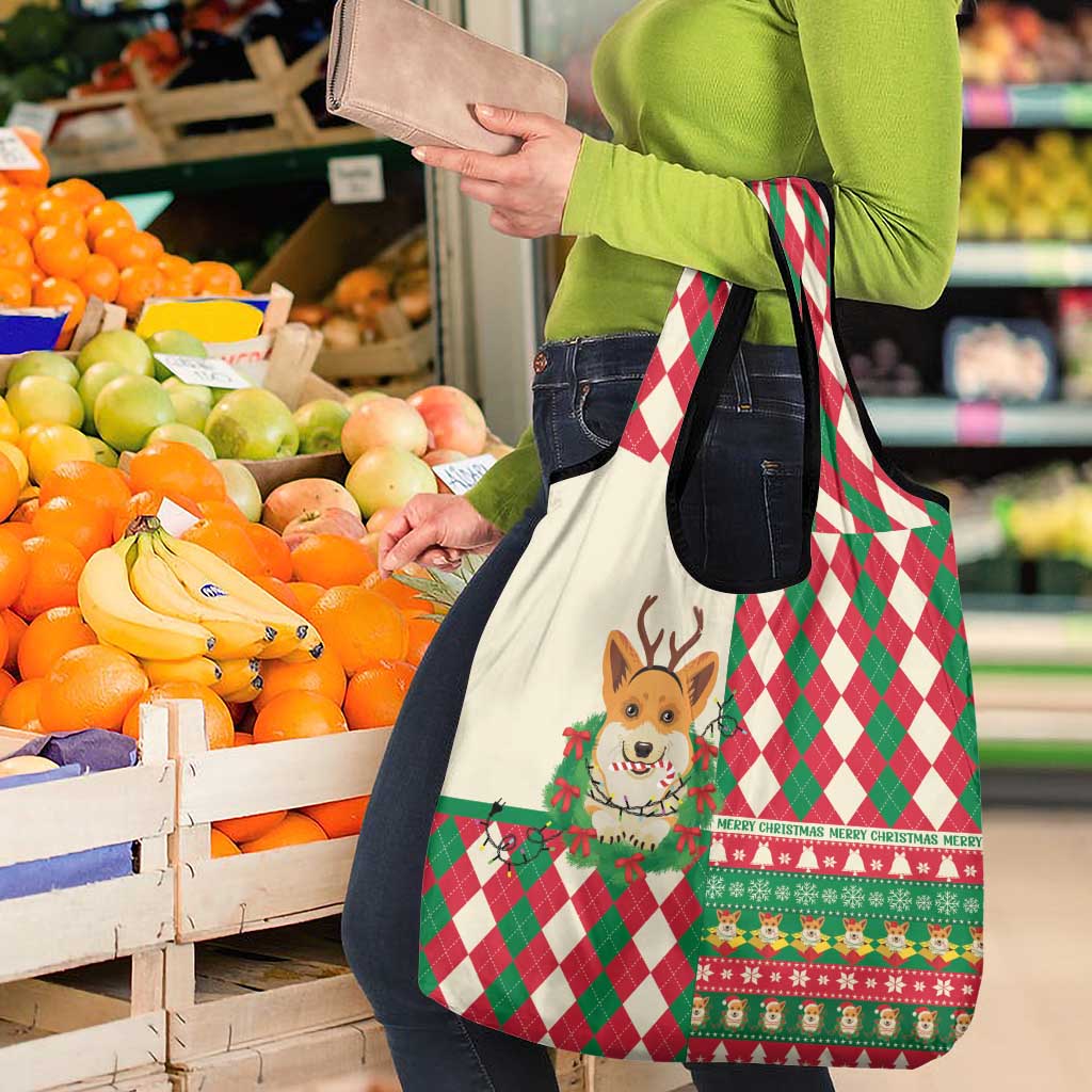 Wales Corgi Christmas Grocery Bag Seamless Cute Dog Argyle Pattern - Wonder Print Shop