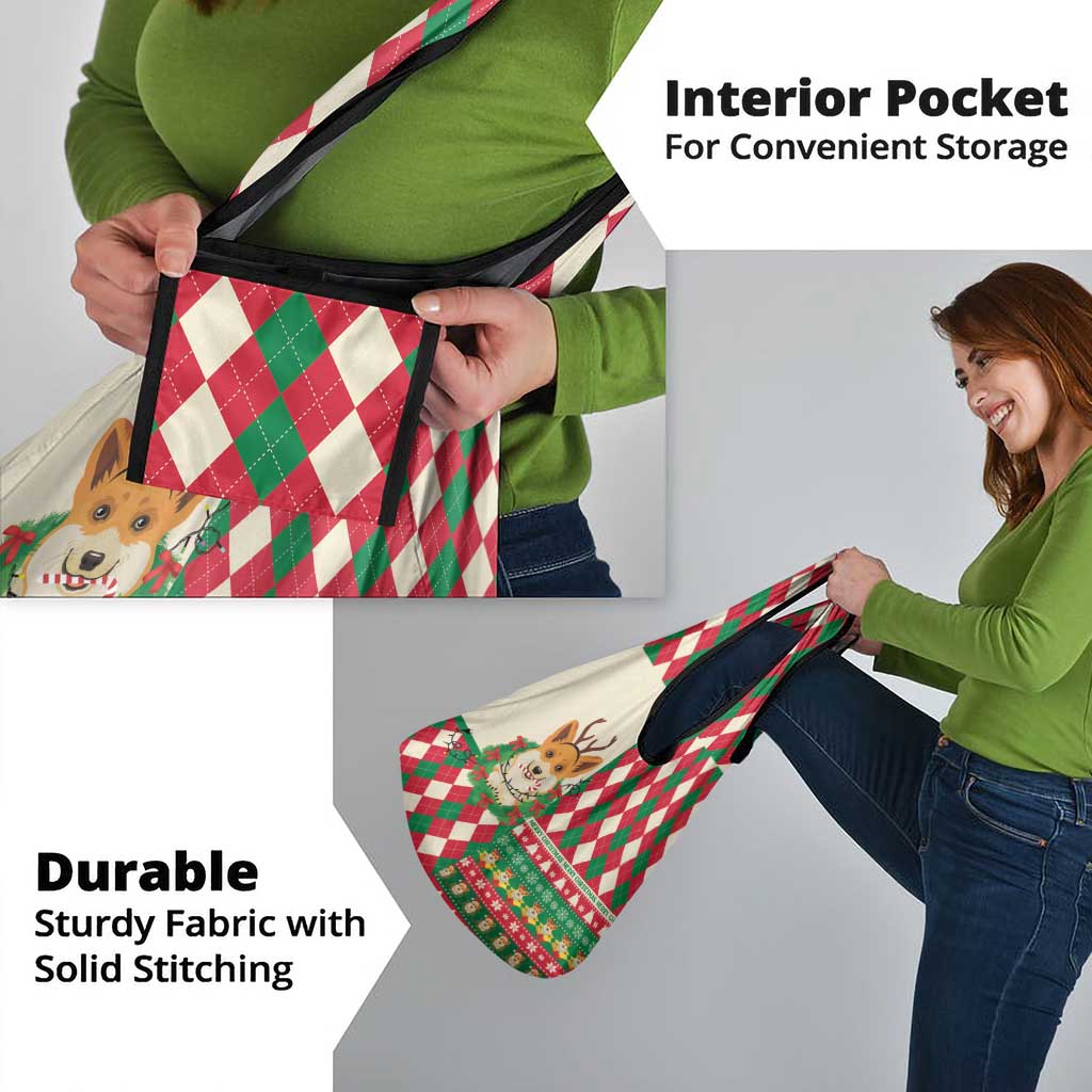 Wales Corgi Christmas Grocery Bag Seamless Cute Dog Argyle Pattern - Wonder Print Shop