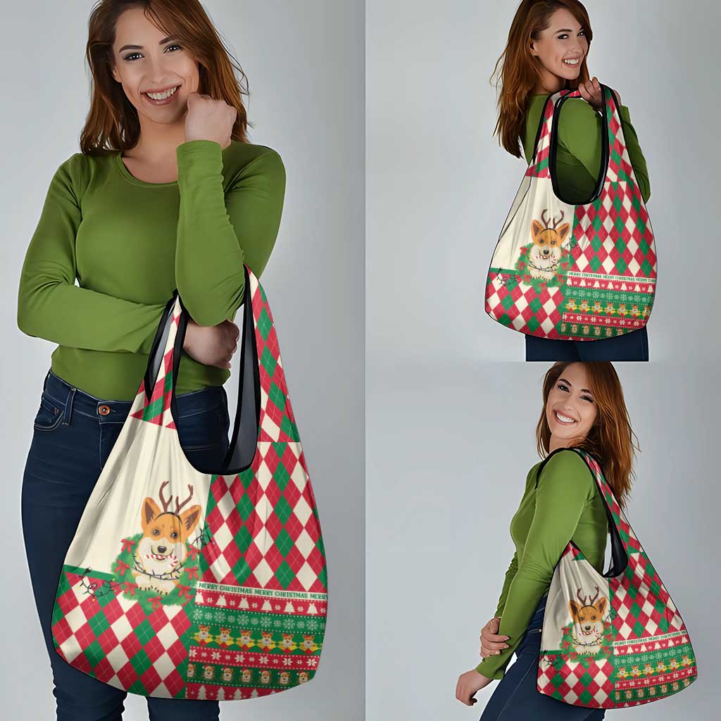 Wales Corgi Christmas Grocery Bag Seamless Cute Dog Argyle Pattern - Wonder Print Shop
