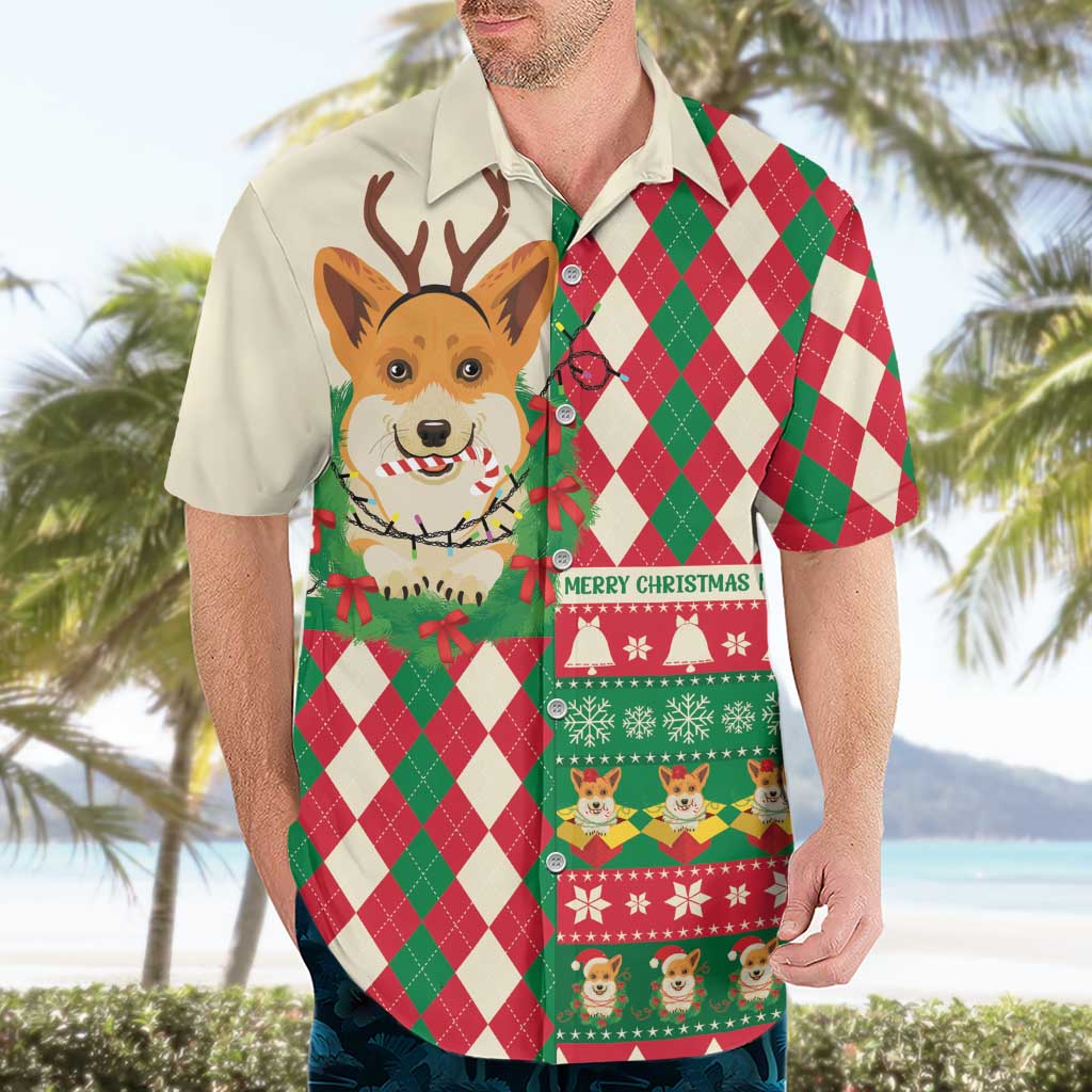 Wales Corgi Christmas Hawaiian Shirt Seamless Cute Dog Argyle Pattern - Wonder Print Shop
