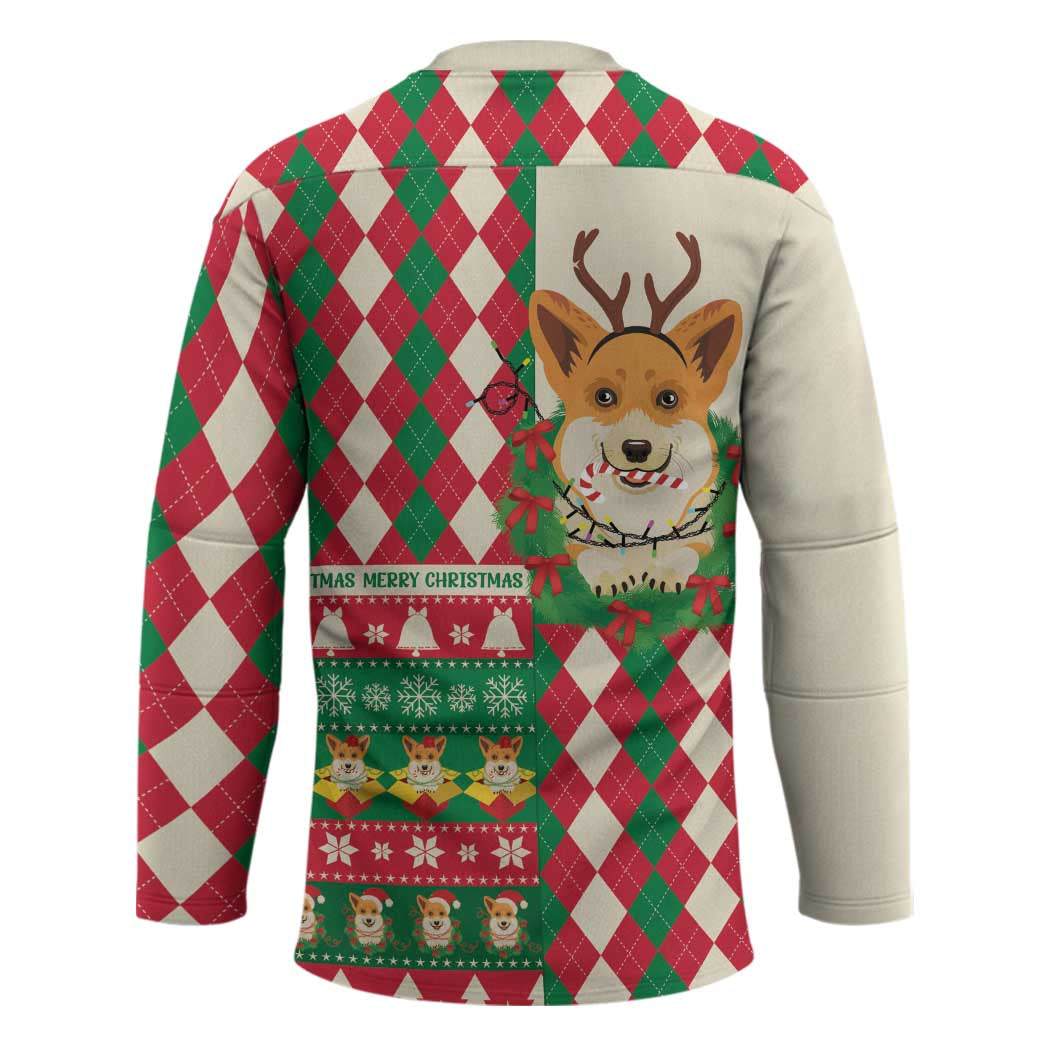 Wales Corgi Christmas Hockey Jersey Seamless Cute Dog Argyle Pattern - Wonder Print Shop