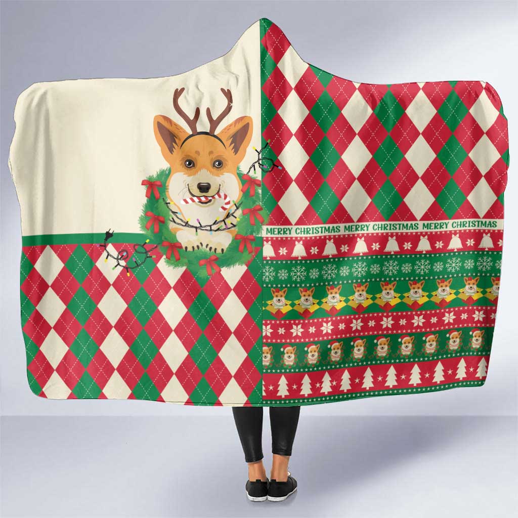 Wales Corgi Christmas Hooded Blanket Seamless Cute Dog Argyle Pattern - Wonder Print Shop