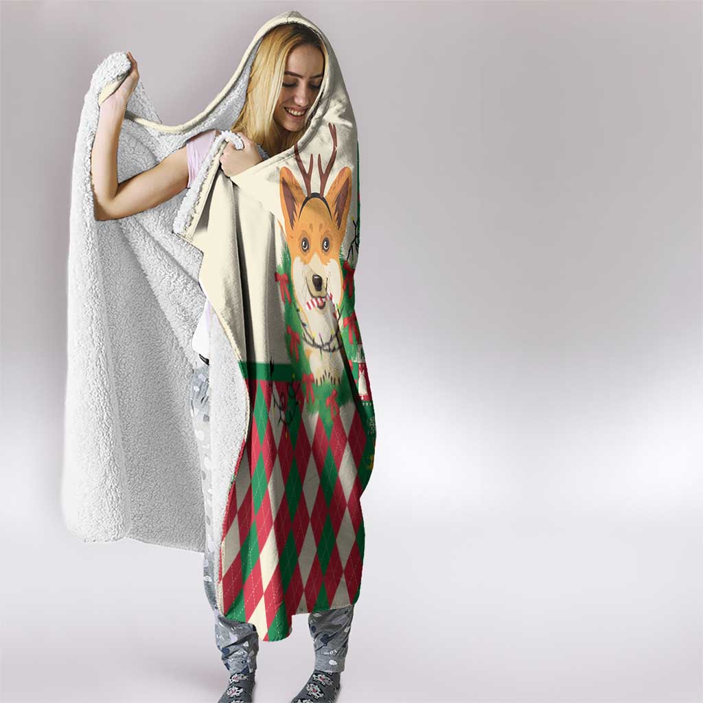 Wales Corgi Christmas Hooded Blanket Seamless Cute Dog Argyle Pattern - Wonder Print Shop