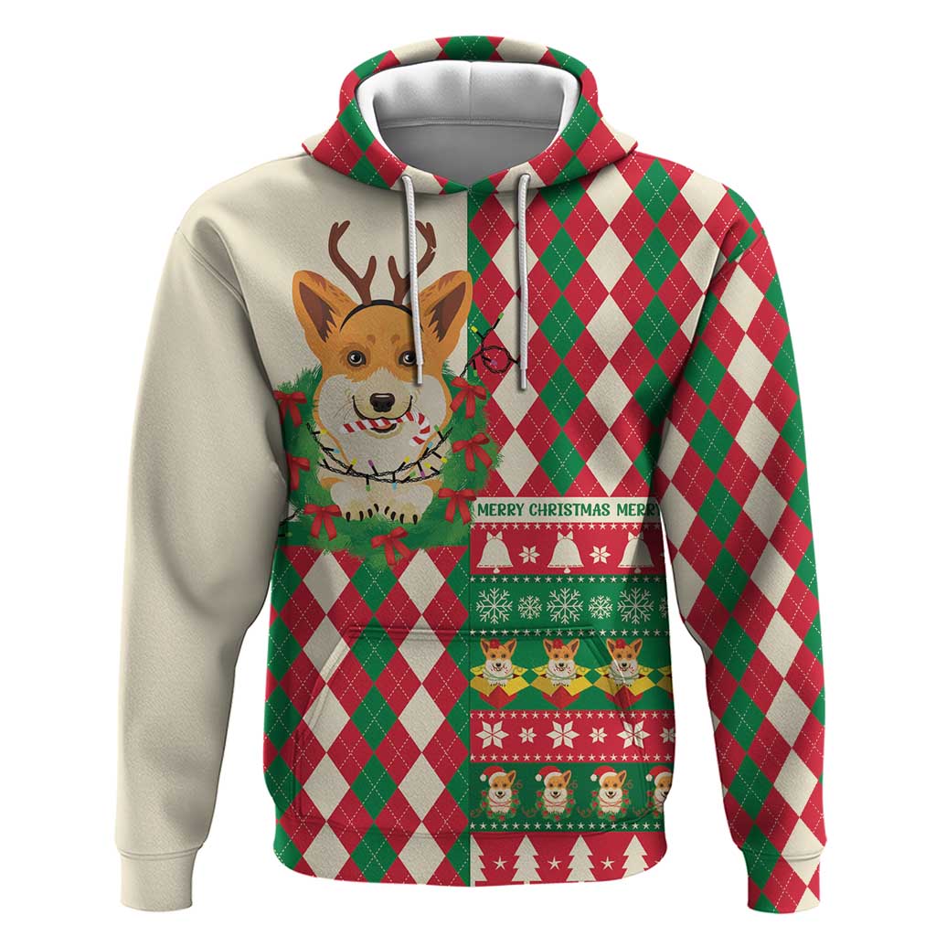Wales Corgi Christmas Hoodie Seamless Cute Dog Argyle Pattern - Wonder Print Shop