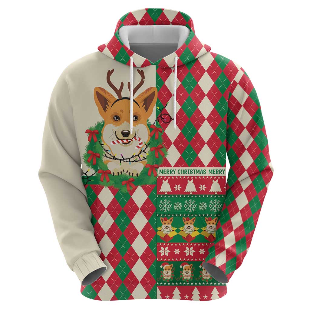 Wales Corgi Christmas Hoodie Seamless Cute Dog Argyle Pattern - Wonder Print Shop
