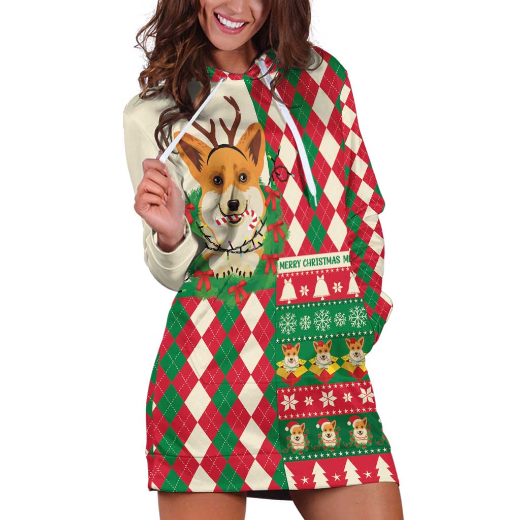 Wales Corgi Christmas Hoodie Dress Seamless Cute Dog Argyle Pattern - Wonder Print Shop