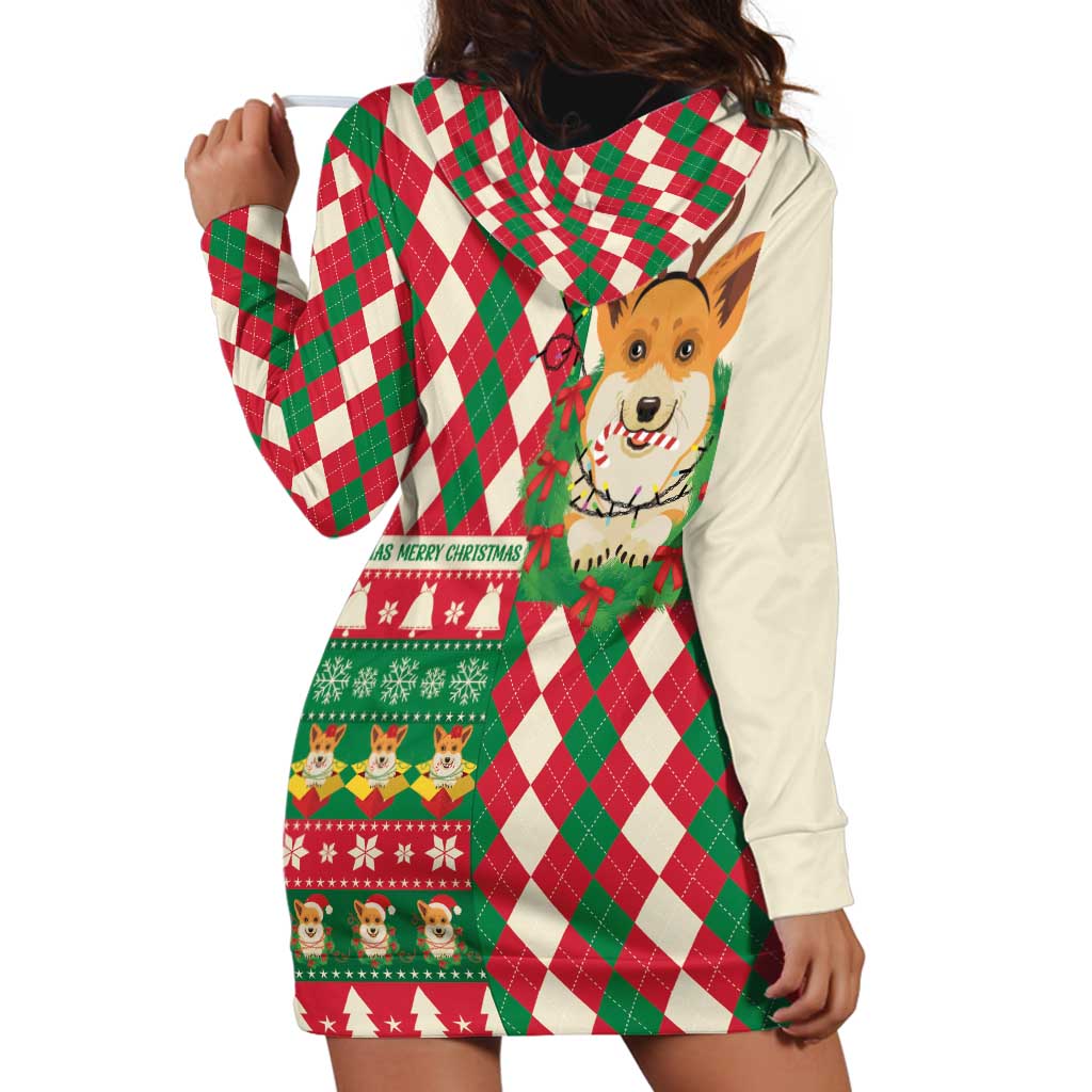 Wales Corgi Christmas Hoodie Dress Seamless Cute Dog Argyle Pattern - Wonder Print Shop