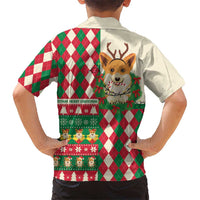 Wales Corgi Christmas Kid Hawaiian Shirt Seamless Cute Dog Argyle Pattern - Wonder Print Shop