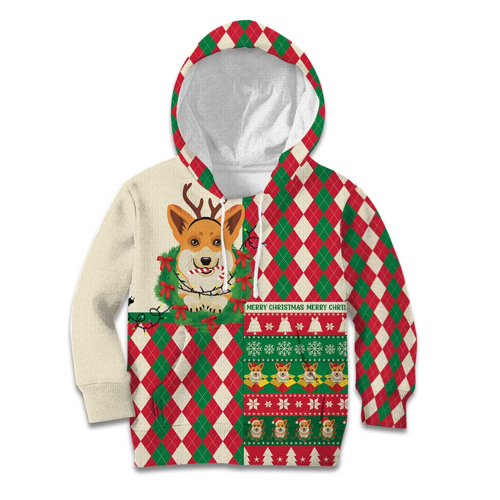 Wales Corgi Christmas Kid Hoodie Seamless Cute Dog Argyle Pattern - Wonder Print Shop