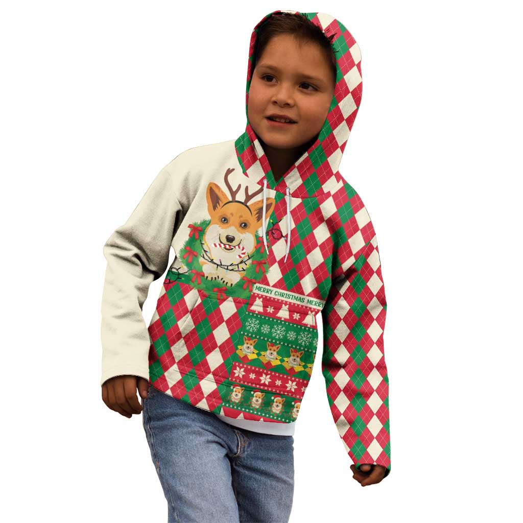 Wales Corgi Christmas Kid Hoodie Seamless Cute Dog Argyle Pattern - Wonder Print Shop