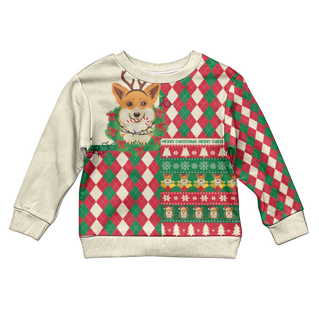 Wales Corgi Christmas Kid Ugly Christmas Sweater Seamless Cute Dog Argyle Pattern - Wonder Print Shop