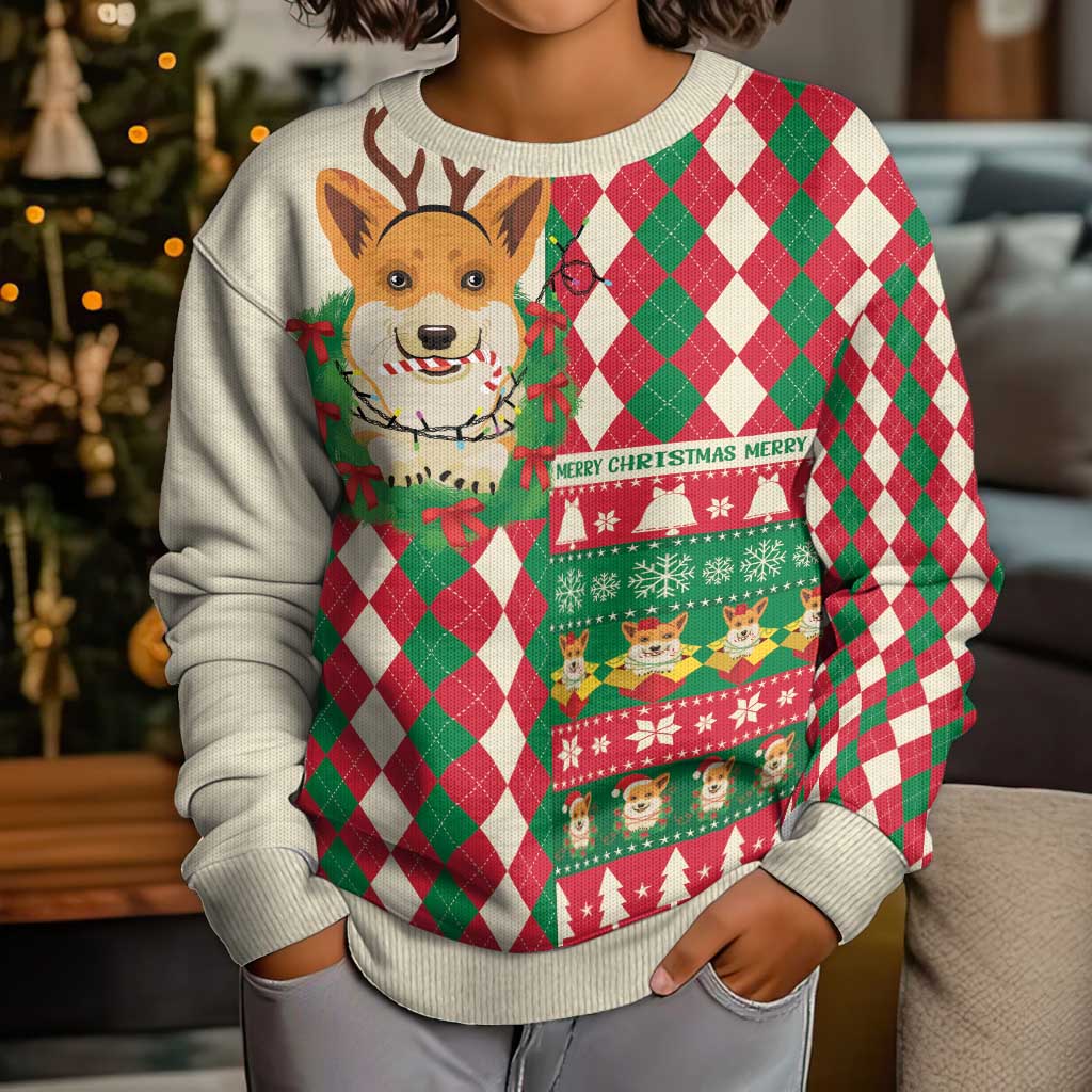 Wales Corgi Christmas Kid Ugly Christmas Sweater Seamless Cute Dog Argyle Pattern - Wonder Print Shop