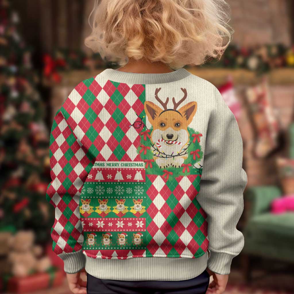 Wales Corgi Christmas Kid Ugly Christmas Sweater Seamless Cute Dog Argyle Pattern - Wonder Print Shop
