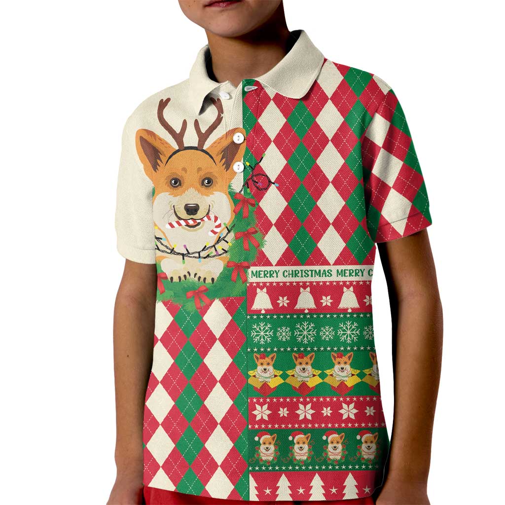 Wales Corgi Christmas Kid Polo Shirt Seamless Cute Dog Argyle Pattern - Wonder Print Shop