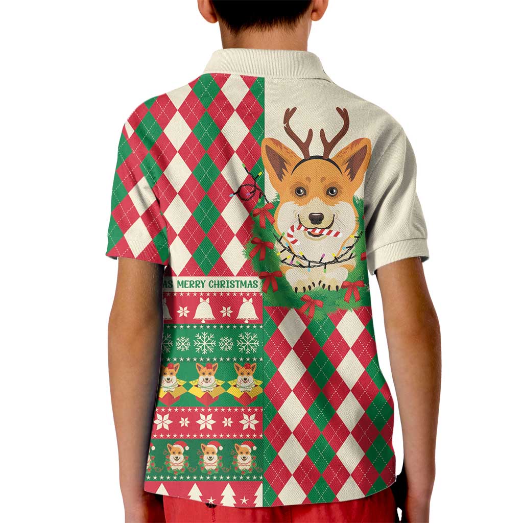 Wales Corgi Christmas Kid Polo Shirt Seamless Cute Dog Argyle Pattern - Wonder Print Shop