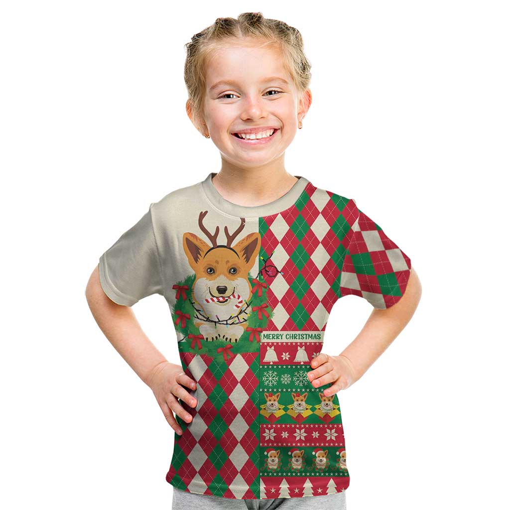 Wales Corgi Christmas Kid T Shirt Seamless Cute Dog Argyle Pattern - Wonder Print Shop
