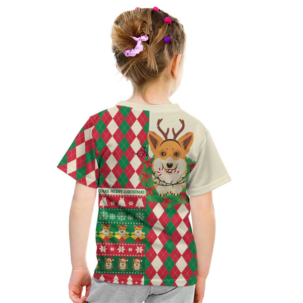 Wales Corgi Christmas Kid T Shirt Seamless Cute Dog Argyle Pattern - Wonder Print Shop