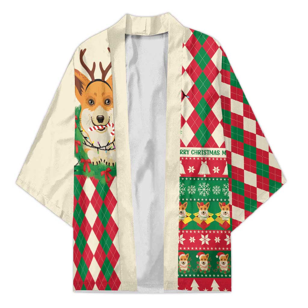Wales Corgi Christmas Kimono Seamless Cute Dog Argyle Pattern - Wonder Print Shop