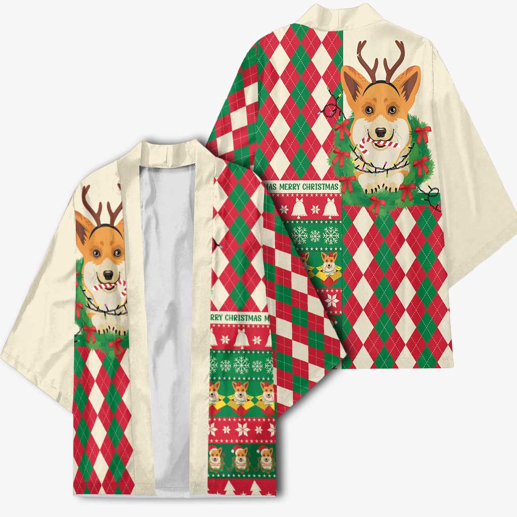 Wales Corgi Christmas Kimono Seamless Cute Dog Argyle Pattern - Wonder Print Shop