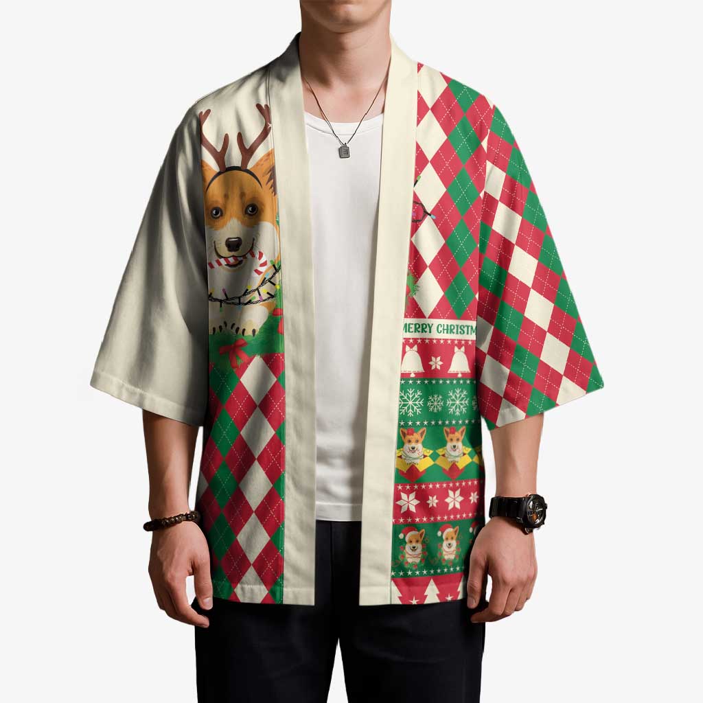 Wales Corgi Christmas Kimono Seamless Cute Dog Argyle Pattern - Wonder Print Shop