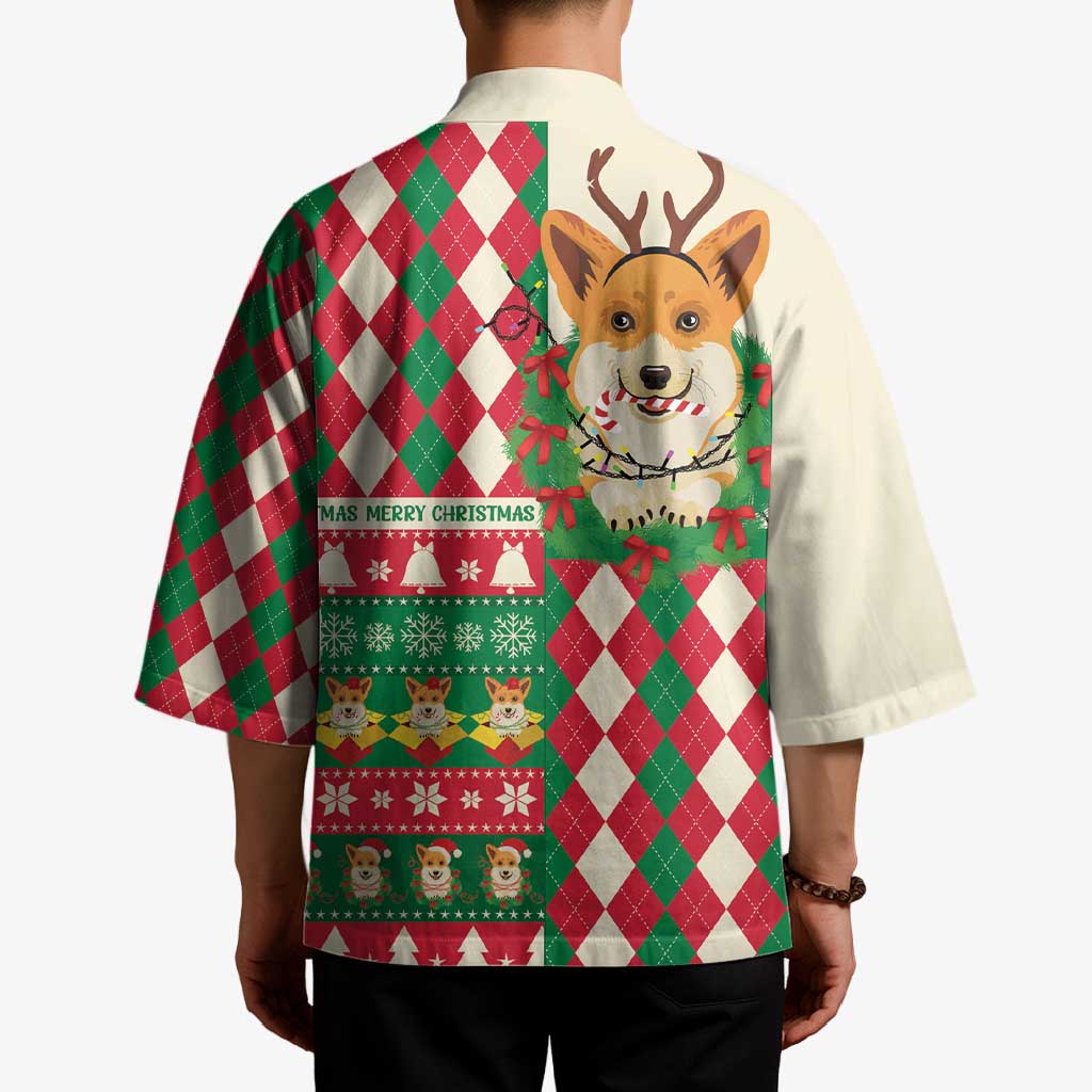 Wales Corgi Christmas Kimono Seamless Cute Dog Argyle Pattern - Wonder Print Shop