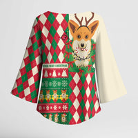 Wales Corgi Christmas Kimono Sleeve Blouse Seamless Cute Dog Argyle Pattern - Wonder Print Shop