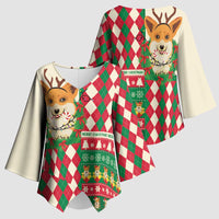 Wales Corgi Christmas Kimono Sleeve Blouse Seamless Cute Dog Argyle Pattern - Wonder Print Shop