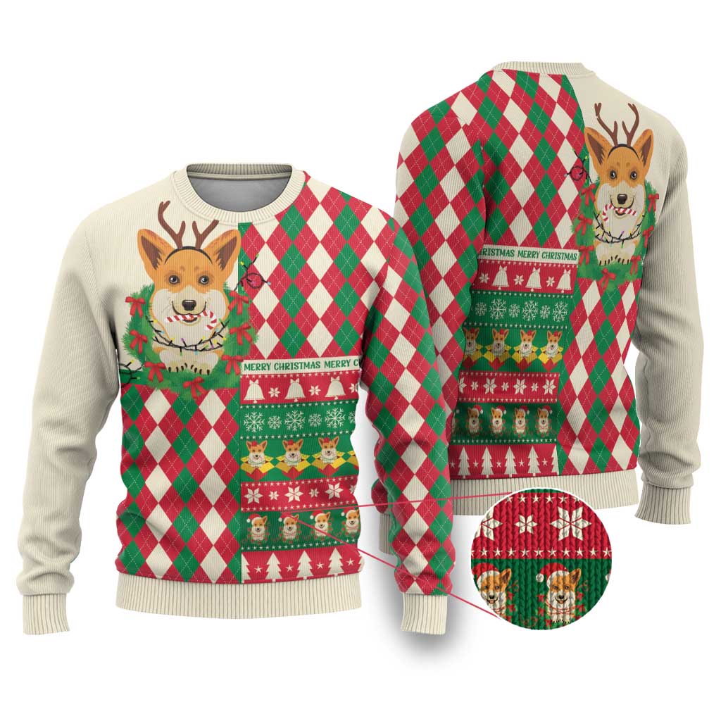 Wales Corgi Christmas Ugly Christmas Sweater Seamless Cute Dog Argyle Pattern - Wonder Print Shop