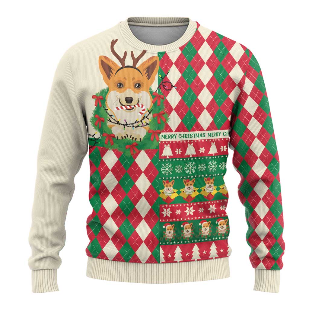 Wales Corgi Christmas Ugly Christmas Sweater Seamless Cute Dog Argyle Pattern - Wonder Print Shop