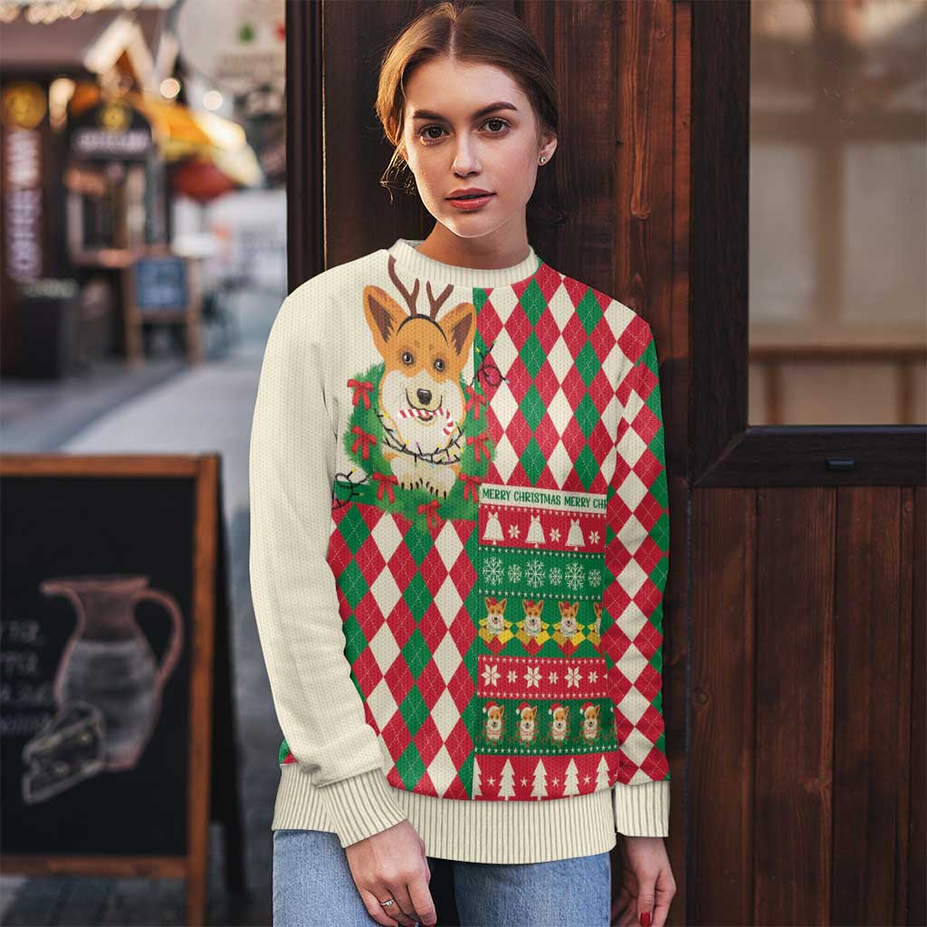 Wales Corgi Christmas Ugly Christmas Sweater Seamless Cute Dog Argyle Pattern - Wonder Print Shop