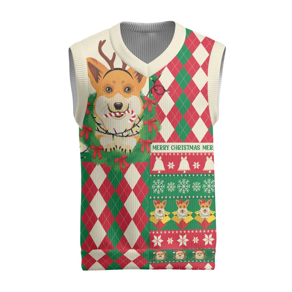 Wales Corgi Christmas Knitted V-Neck Vest Seamless Cute Dog Argyle Pattern - Wonder Print Shop