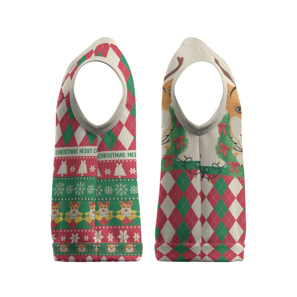 Wales Corgi Christmas Knitted V-Neck Vest Seamless Cute Dog Argyle Pattern - Wonder Print Shop