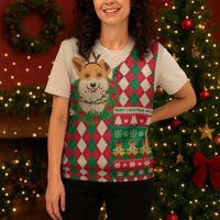 Wales Corgi Christmas Knitted V-Neck Vest Seamless Cute Dog Argyle Pattern - Wonder Print Shop