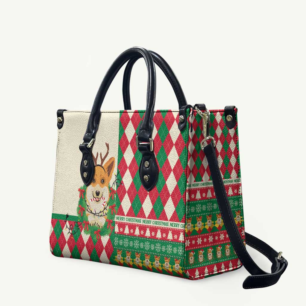Wales Corgi Christmas Leather Bag Seamless Cute Dog Argyle Pattern - Wonder Print Shop
