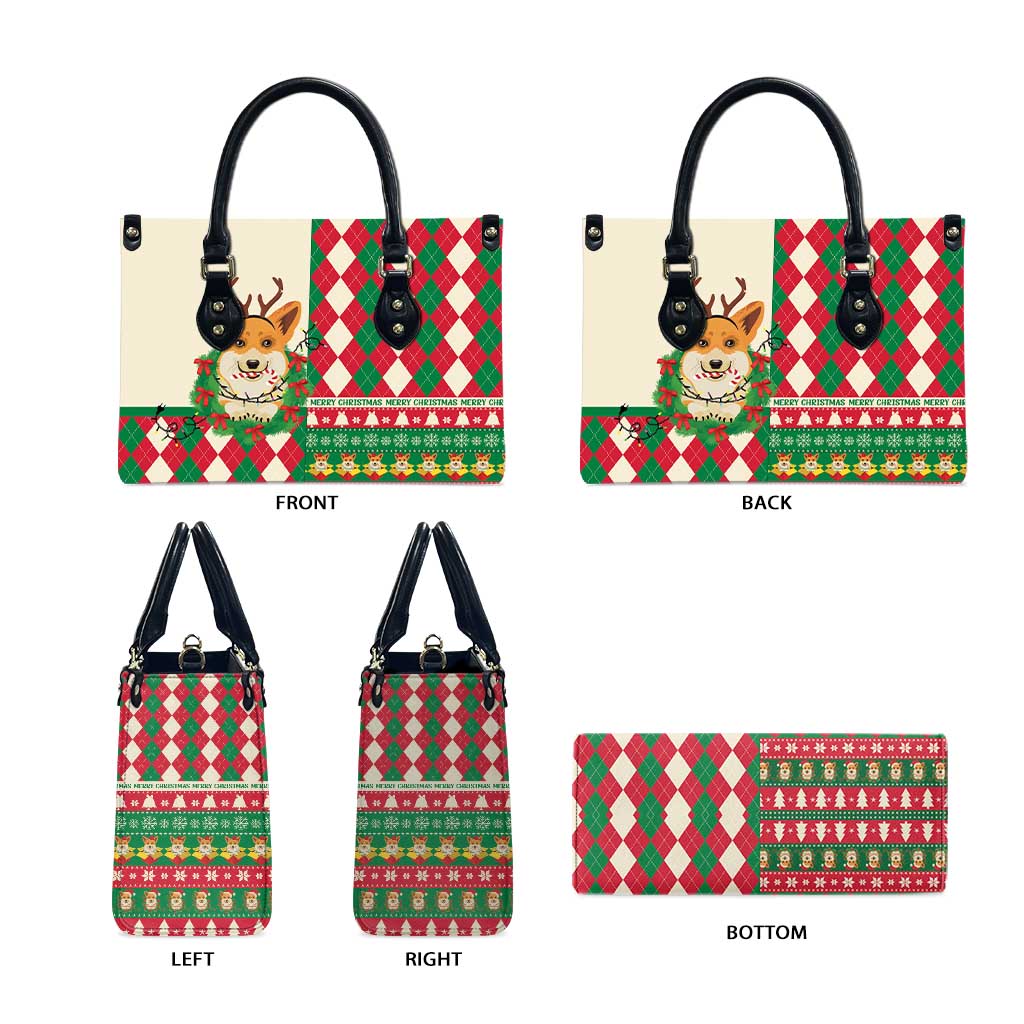 Wales Corgi Christmas Leather Bag Seamless Cute Dog Argyle Pattern - Wonder Print Shop