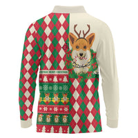 Wales Corgi Christmas Long Sleeve Polo Shirt Seamless Cute Dog Argyle Pattern - Wonder Print Shop