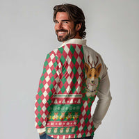 Wales Corgi Christmas Long Sleeve Polo Shirt Seamless Cute Dog Argyle Pattern - Wonder Print Shop