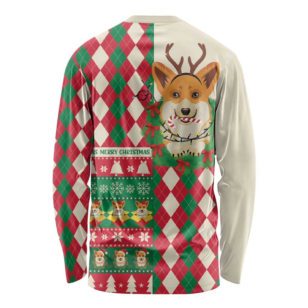 Wales Corgi Christmas Long Sleeve Shirt Seamless Cute Dog Argyle Pattern - Wonder Print Shop