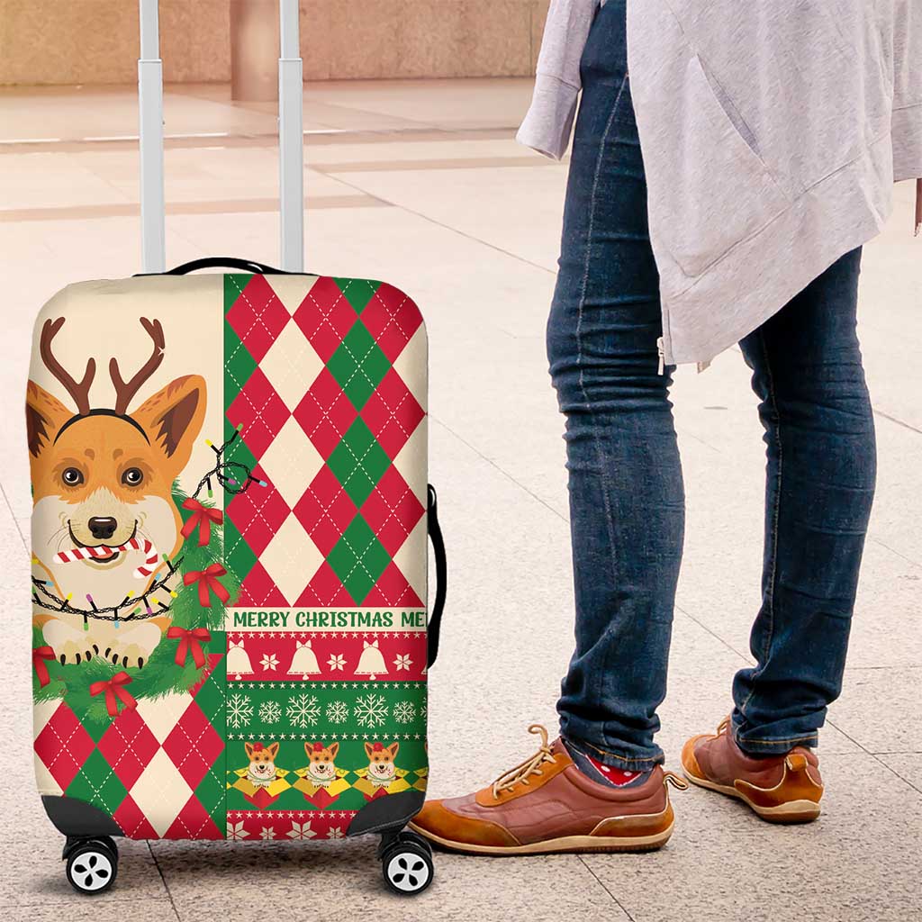 Wales Corgi Christmas Luggage Cover Seamless Cute Dog Argyle Pattern - Wonder Print Shop