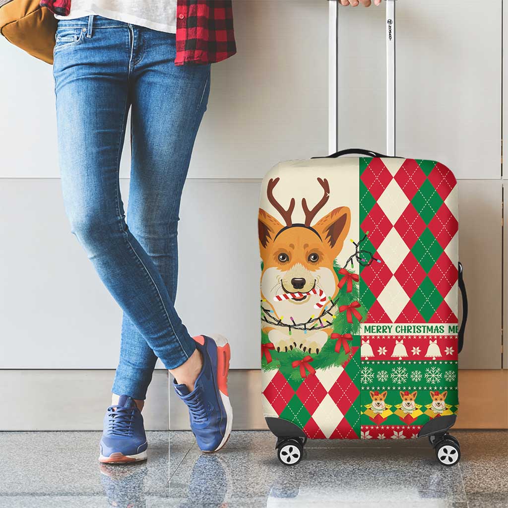 Wales Corgi Christmas Luggage Cover Seamless Cute Dog Argyle Pattern - Wonder Print Shop