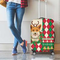 Wales Corgi Christmas Luggage Cover Seamless Cute Dog Argyle Pattern - Wonder Print Shop
