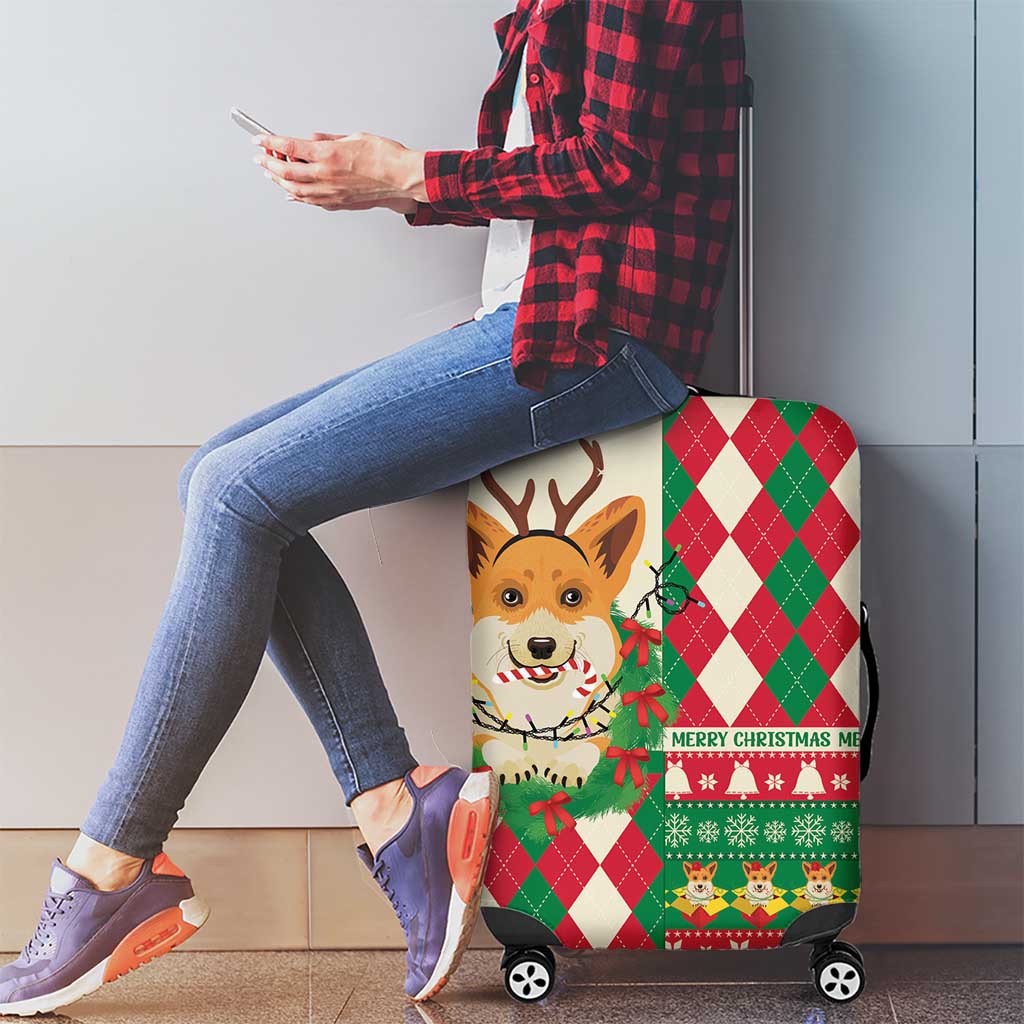 Wales Corgi Christmas Luggage Cover Seamless Cute Dog Argyle Pattern - Wonder Print Shop