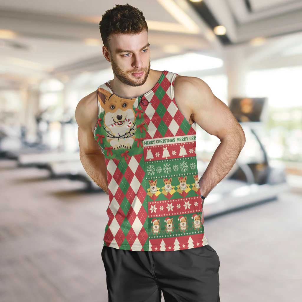 Wales Corgi Christmas Men Tank Top Seamless Cute Dog Argyle Pattern - Wonder Print Shop