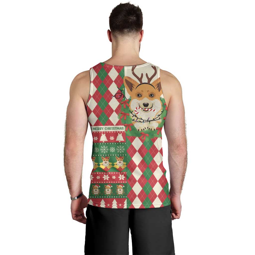 Wales Corgi Christmas Men Tank Top Seamless Cute Dog Argyle Pattern - Wonder Print Shop
