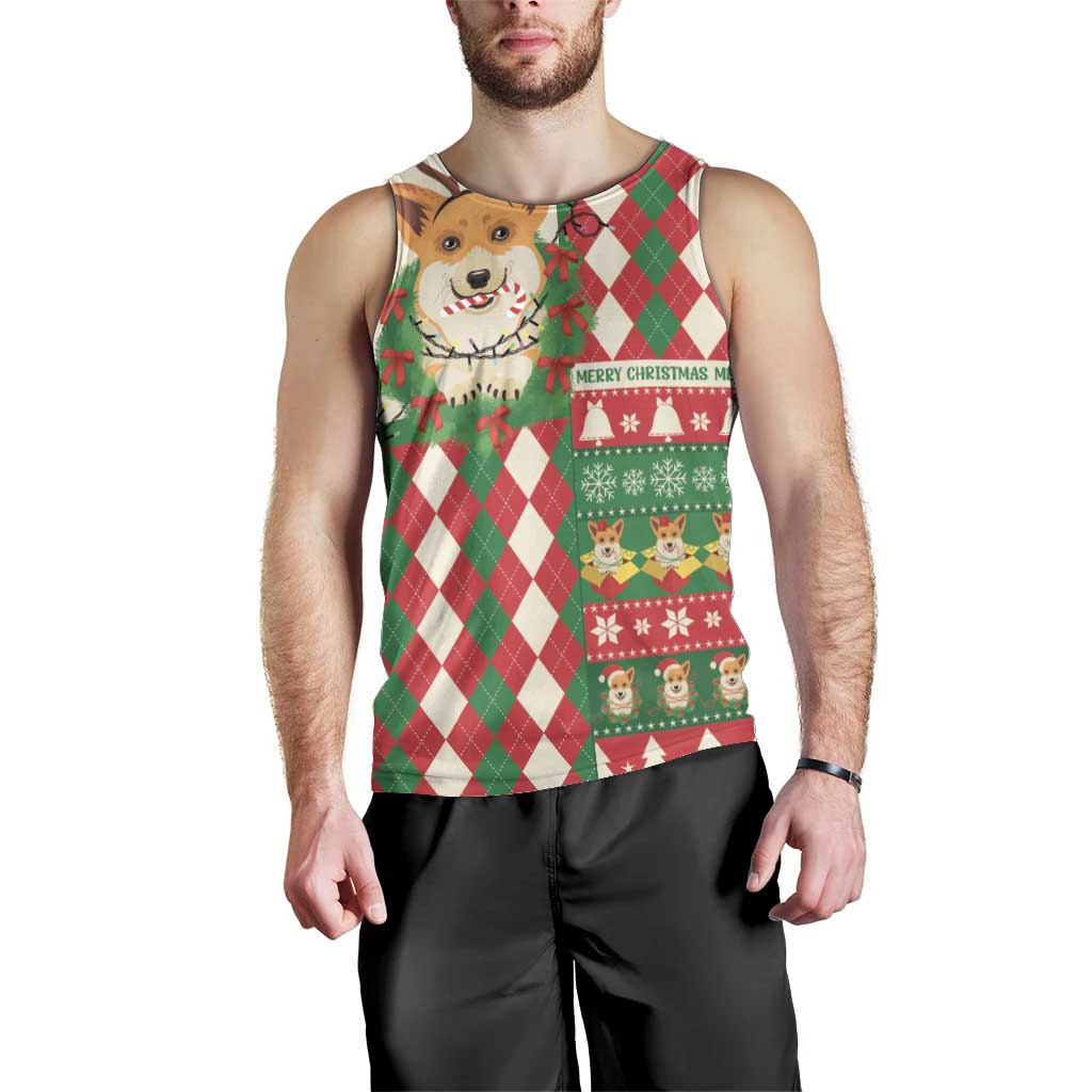 Wales Corgi Christmas Men Tank Top Seamless Cute Dog Argyle Pattern - Wonder Print Shop
