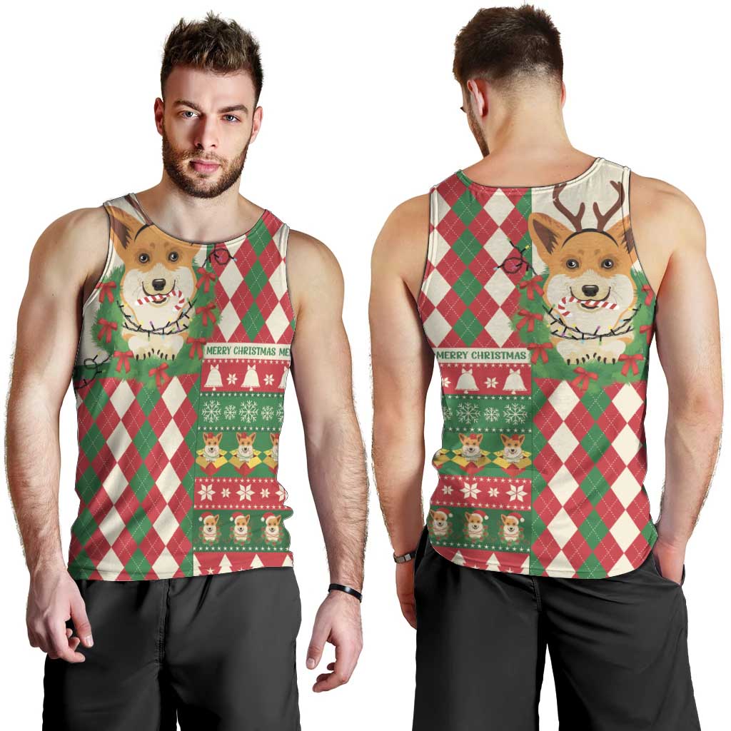Wales Corgi Christmas Men Tank Top Seamless Cute Dog Argyle Pattern - Wonder Print Shop