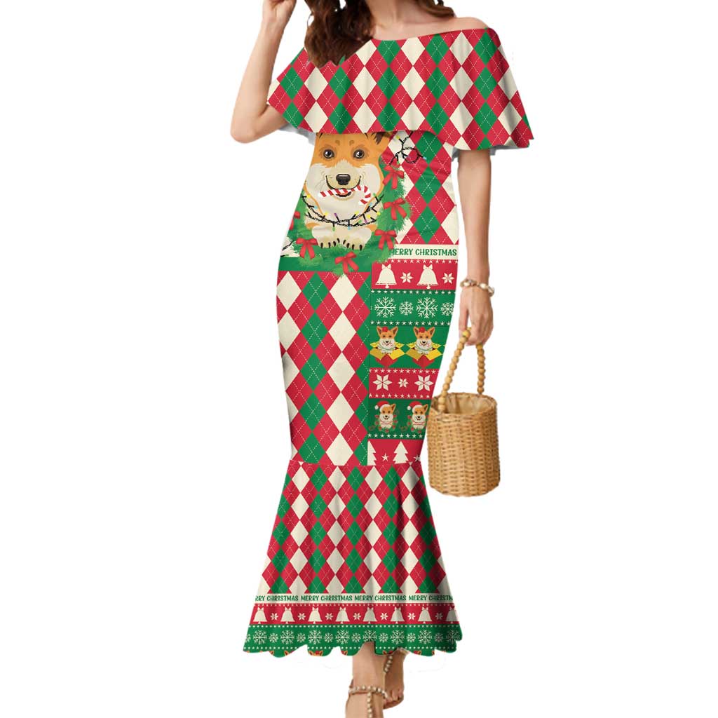 Wales Corgi Christmas Mermaid Dress Seamless Cute Dog Argyle Pattern - Wonder Print Shop