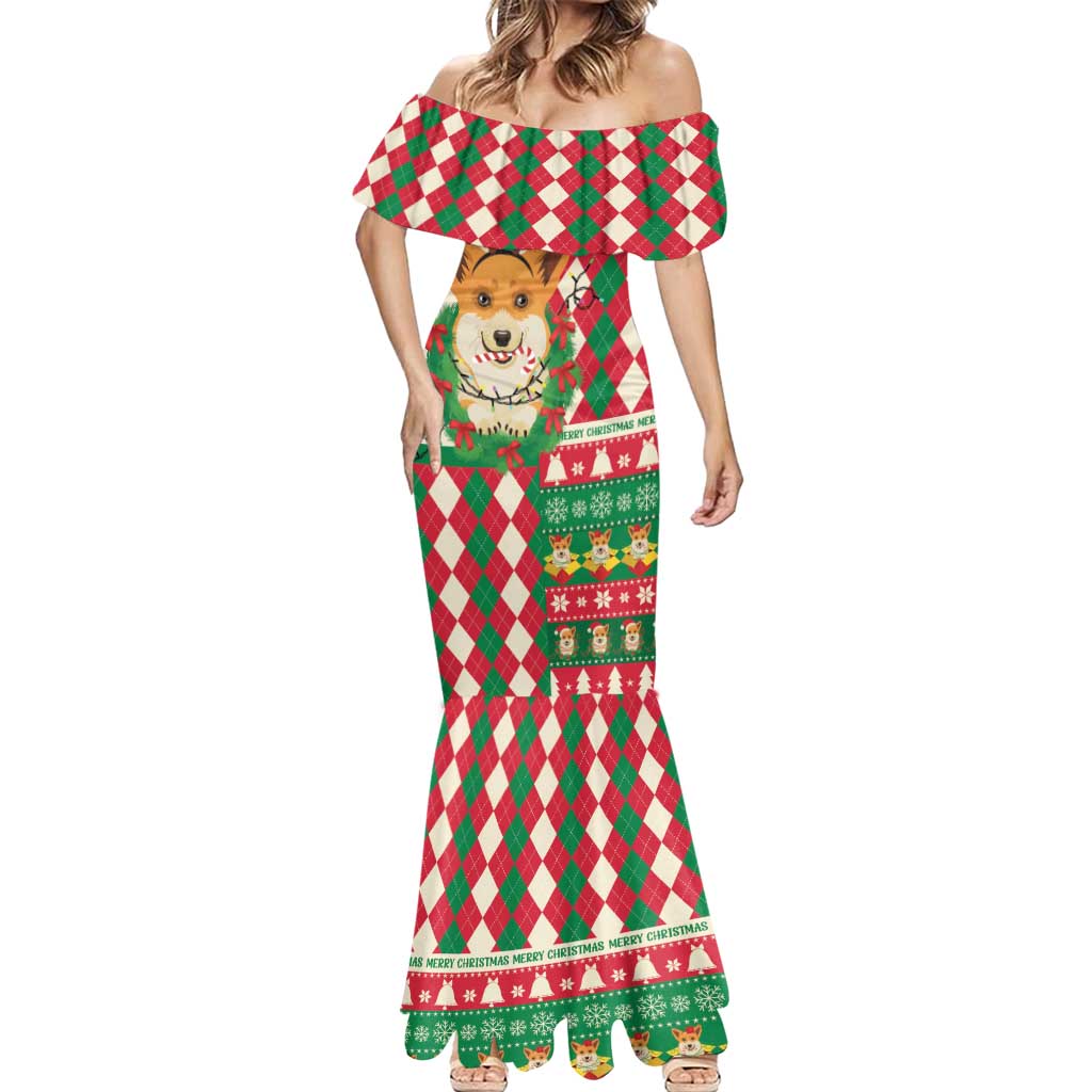Wales Corgi Christmas Mermaid Dress Seamless Cute Dog Argyle Pattern - Wonder Print Shop