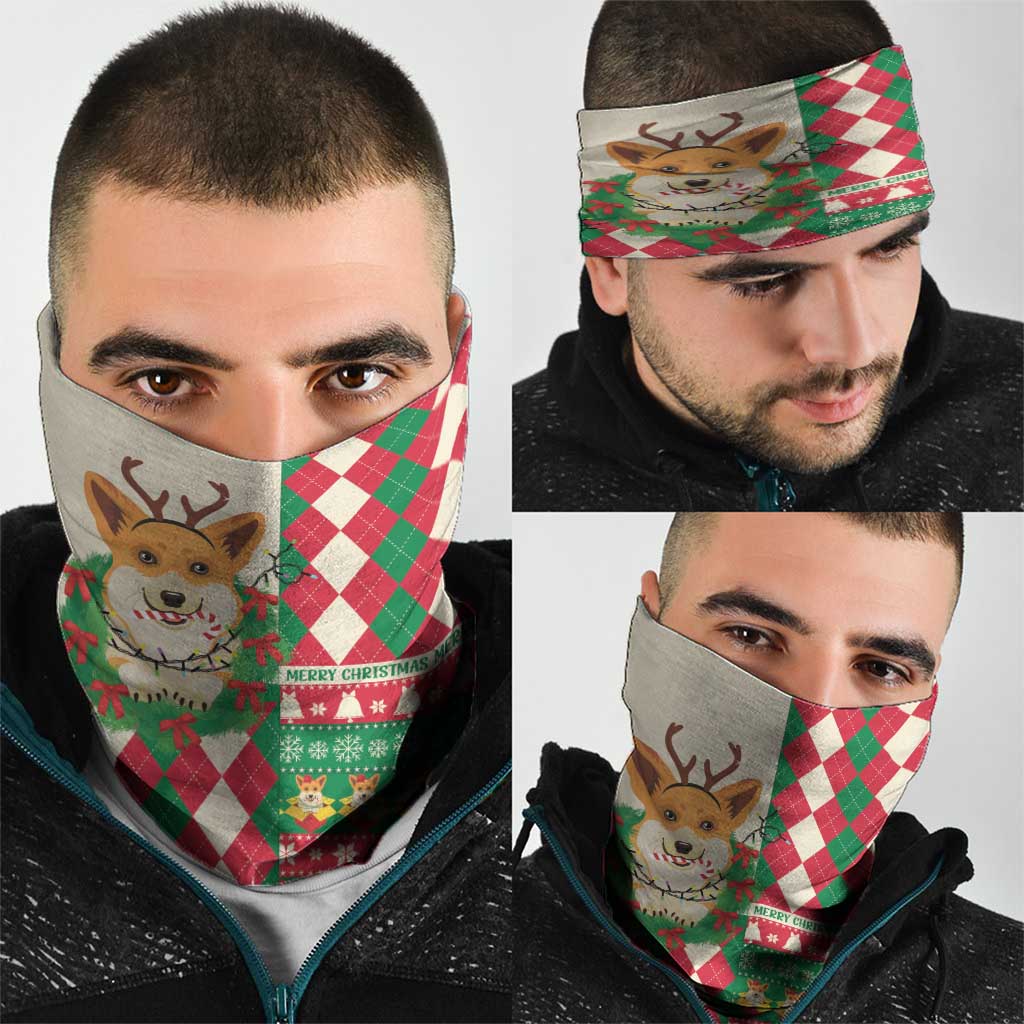 Wales Corgi Christmas Neck Gaiter Seamless Cute Dog Argyle Pattern - Wonder Print Shop